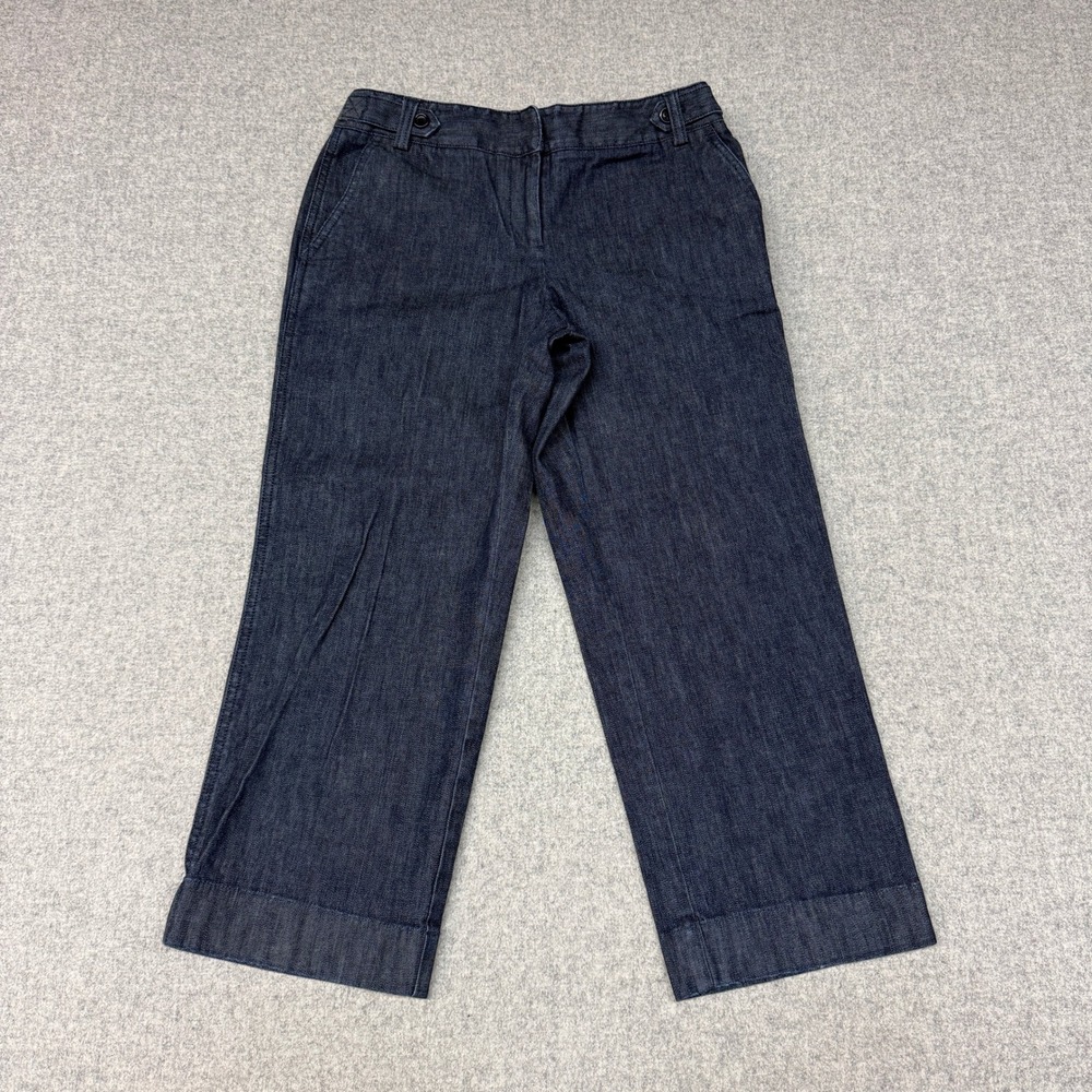Ann Taylor Petites Wide Leg Cropped Denim Pants Size 2P Blue Stretch Cuffed Hem